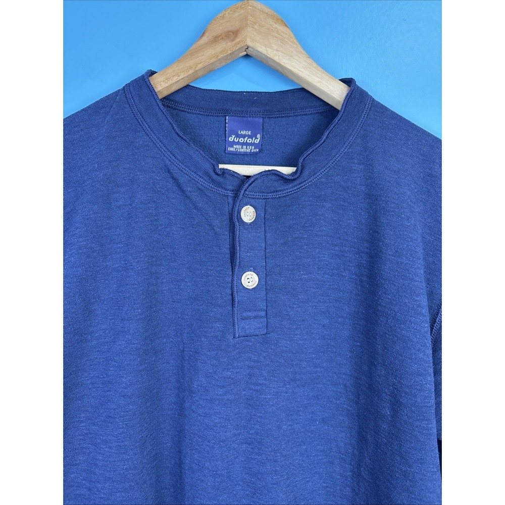 Duofold Long Sleeve Henley Blue Large Wool Blend Thermal Made In USA